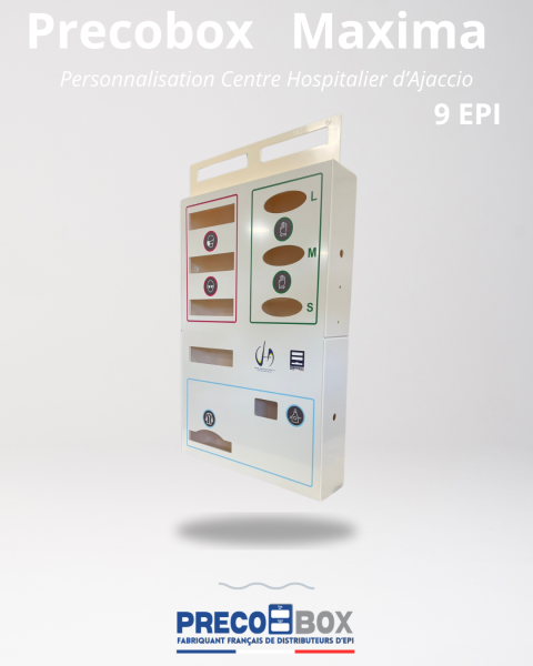distributeur maxima 9 epi precobox personnalisé ch ajaccio vue en angle avec fixation murale corse