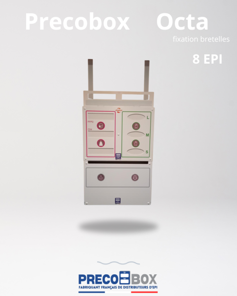 distributeur d’EPI PRECOBOX mural dans un hôpital à Paris pour une gestion hygiénique et organisée des équipements de protection