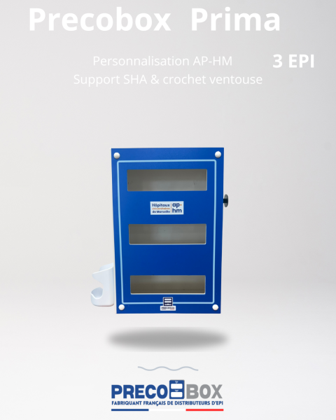 distributeur precobox prima 3 epi personnalisé ap hm marseille avec support sha intégré en établissement hospitalier
