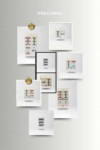 distributeurs d’epi modulables precobox en plastique avec différentes façades et configurations murales et mobiles